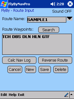 Route Input Screen