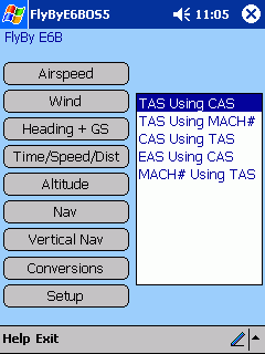 Airspeed Menu